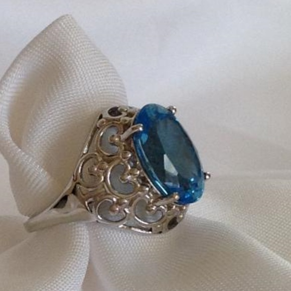 **SOLD** Swiss Blue Topaz Solitaire .925 Ring - Picture 3 of 6
